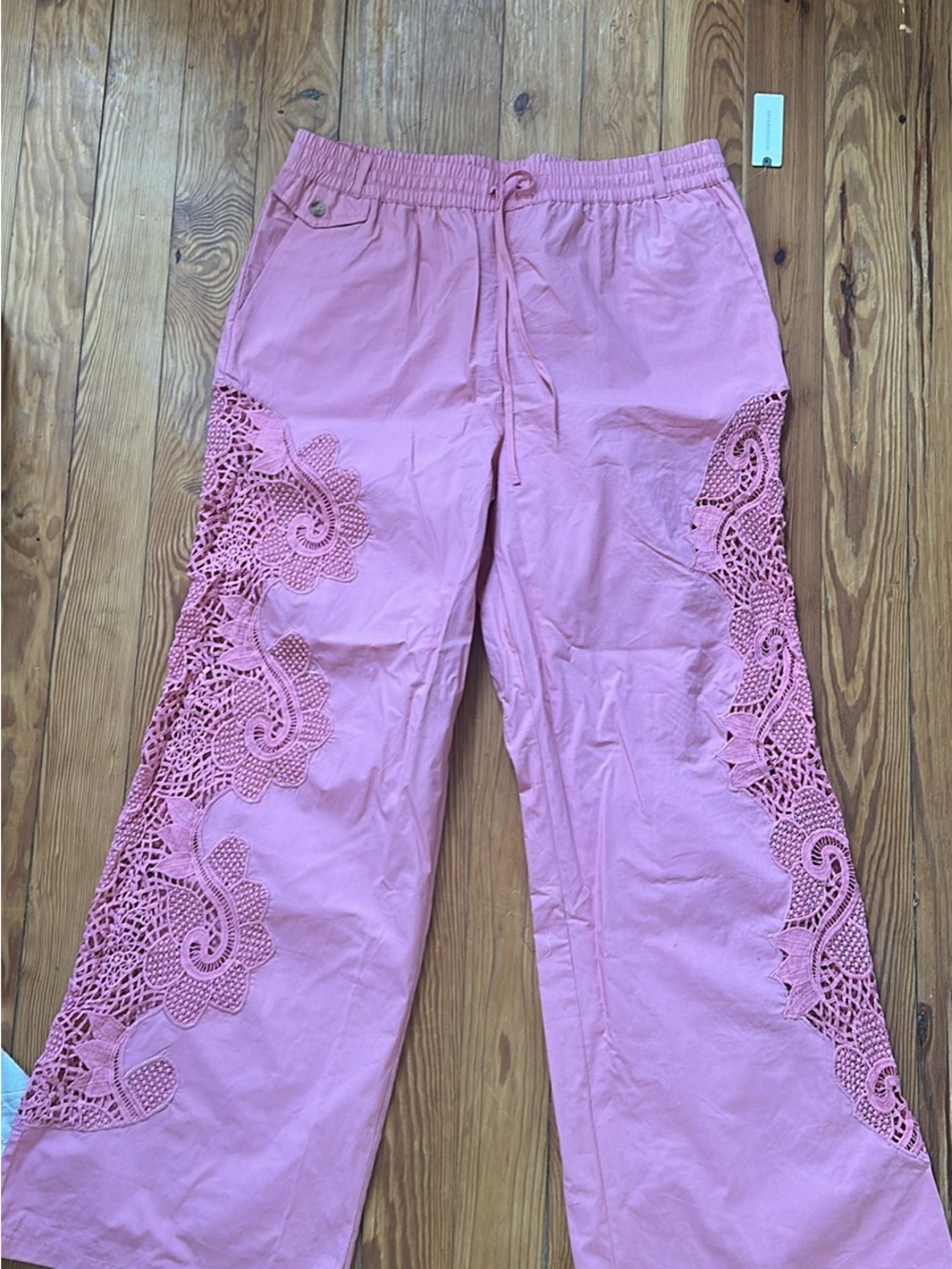 Anthropologie Pink Crochet-Panel Wide Leg Pants